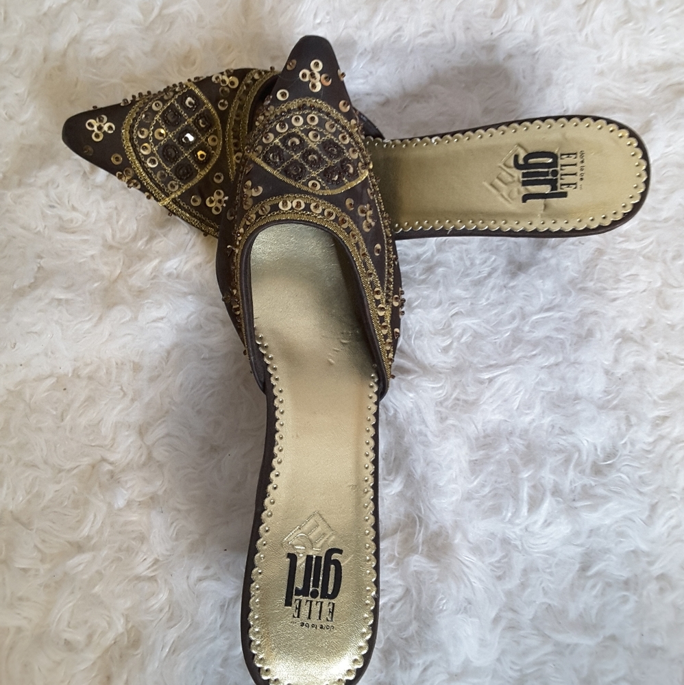 Elle Girl Giselle brown gold sequin mule 8.5 - Picture 1 of 9